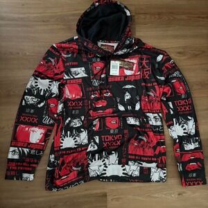 Anime Graphic Hoodie – Red/Black/White – Size: XL